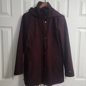 Tommy Hilfiger Burgundy Wool Blend Hooded Coat Women's Size Large